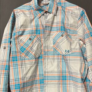 Under Armour Men's Casual Plaid Shirt - Blue and Orange